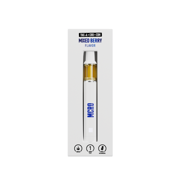 Mixed Berry Indica Vape - THCA and CBD - Product Packaging - MCRO Edibles in the U.S.
