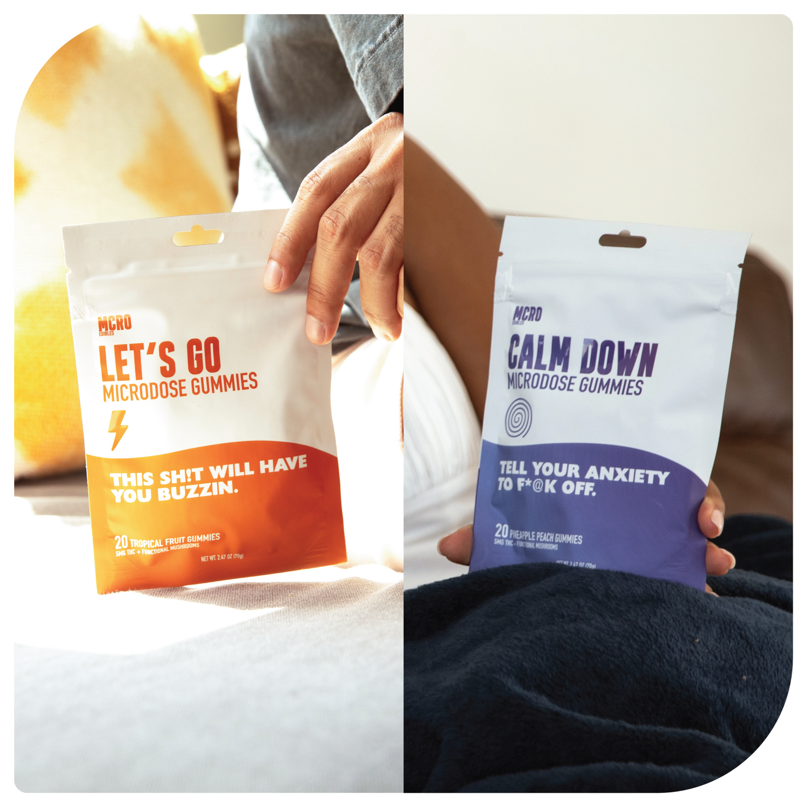 Calm Down - Let's Go - Energy - Reishi - Lion's Mane - THC - Microdosing - MCRO - Edibles