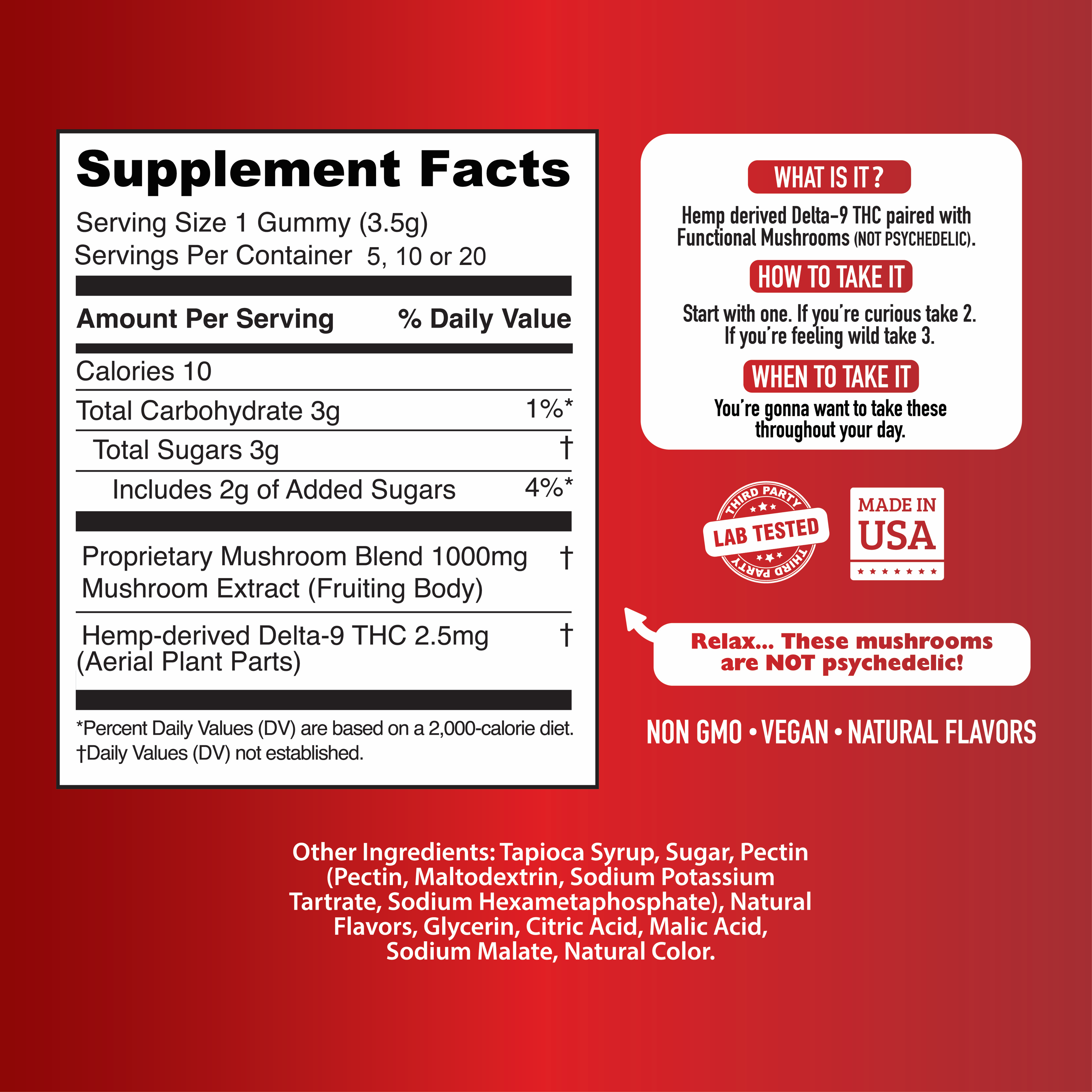 All Day THC Gummies -Microdose for Productivity - Product Supplement Fact Panel - MCRO Edibles in the U.S