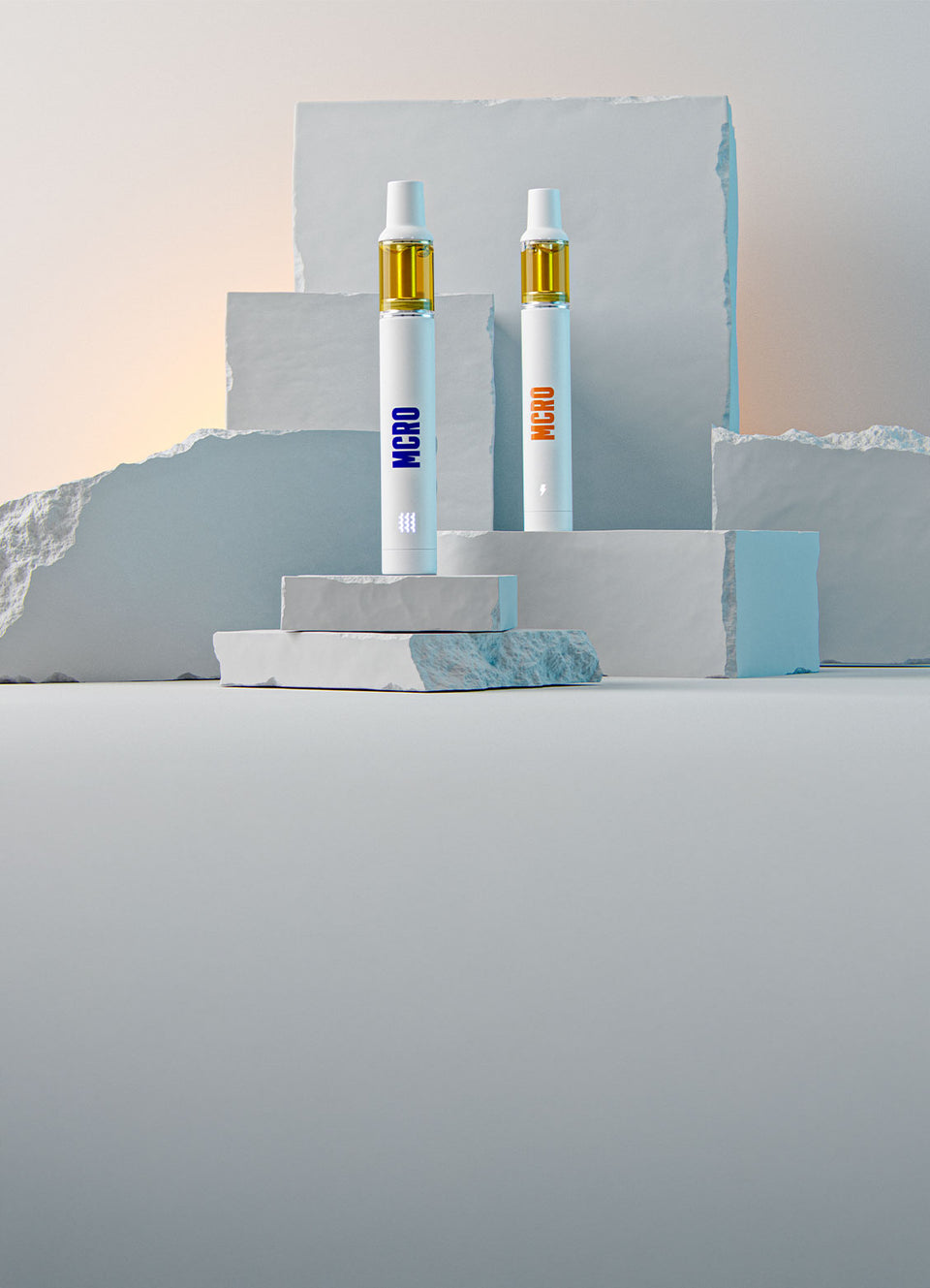 MCRO pens standing on rocks on display