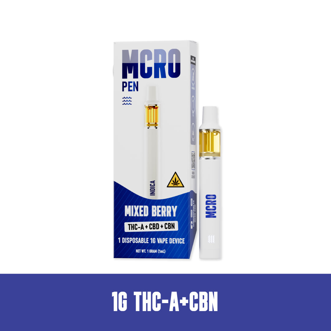 Mixed Berry Indica Vape - THC-A and CBN Blend - Rechargeable Disposable - MCRO Edibles in the U.S.
