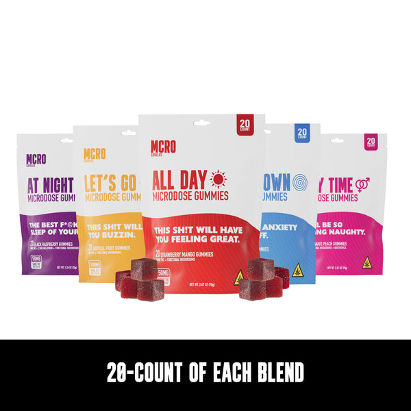20ct - Bundle - Discount - 50% Off - Lets Go - Sexy Time - Calm Down - At Night - All Day - MCRO - Edibles - THC - Microdose