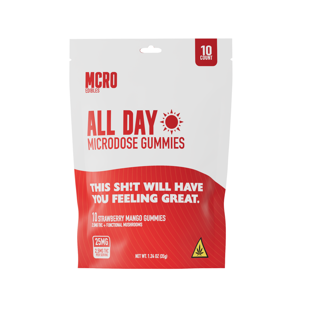 All Day THC Gummies - Microdose for Productivity - Straight Shot 10ct Product Render - MCRO Edibles in the U.S.