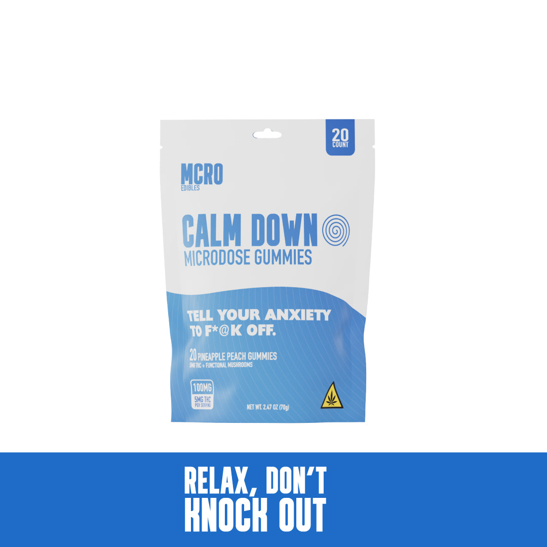 Calm Down THC Gummies - Reishi Mushroom for Relaxation - Front Shot Render - MCRO Edibles in the U.S.