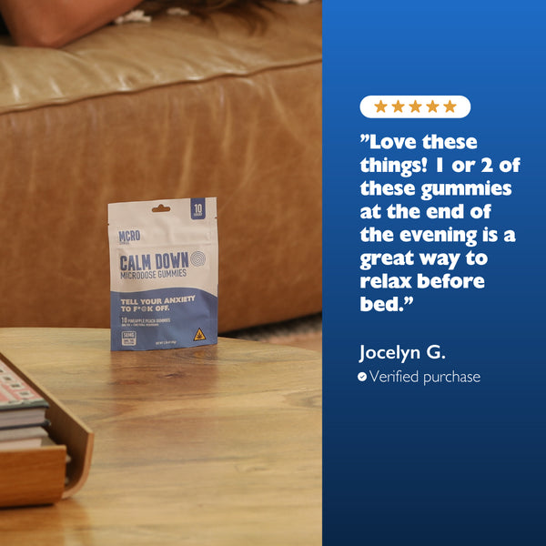 Calm Down - Reishi and THC Gummies for Relaxation - 5 Star Product Testimonial - MCRO Edibles in the U.S.