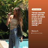 Tropical Citrus Rechargaeble Vape - Sativa Inspired Blend - THCA and CBD - Woman Getting Ready to Take a Drag of Pen - 5 Star Product Review - MCRO Edibles in the U.S.