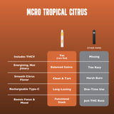 Tropical Citrus 1G Vape - Rechargable Uplifting Disposable - THCV and CBD and THCA - THC Vape Comparison Chart - MCRO Edibles in the U.S.